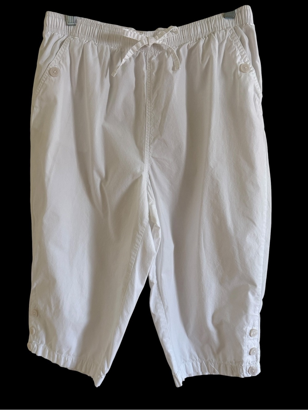KIM ROGERS PETITE WHITE COTTON CROPPED CAPRI PANTS Elastic Drawstring Waist - Picture 5 of 11